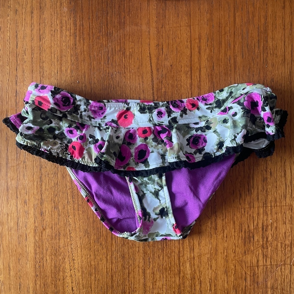 Seafolly Purple Floral Ruffle Bikini Bottoms